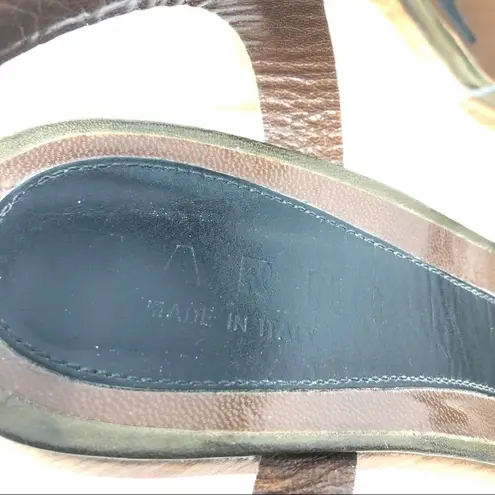 MARNI kahki green leather, wood sandals Size 9