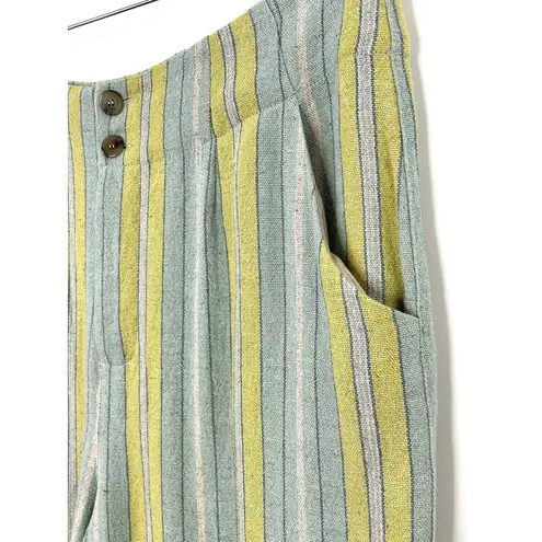 Soft Surroundings Caldera Linen Blend Pants High Waisted Aqua Stripe Size 14