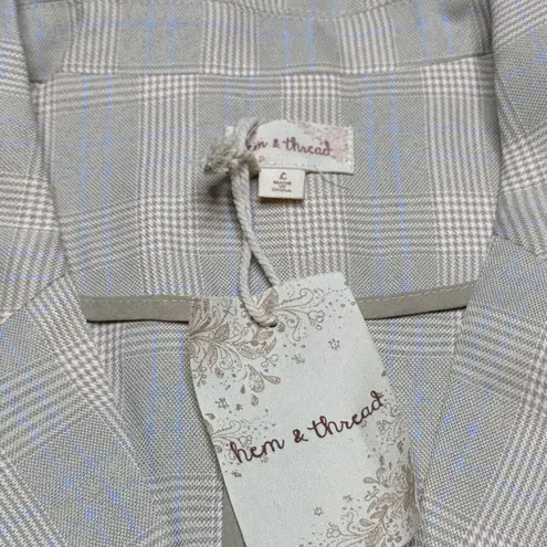 Hem & Thread  Blazer Beige Neutral Plaid Lightweight Spring Jacket Large NWT