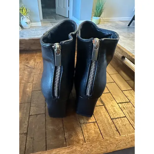 Black Pointed Toe Ankle Boots with Block Heel and Back Zipper, Women's Size 8