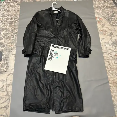 Source Unknown Black Leather Trench Coat Blazer Style Women's Size M Vintage