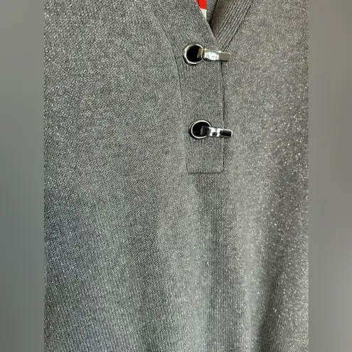Charter Club Women's Metallic Cotton Henley Gray Silver Sweater Sparkly XS New