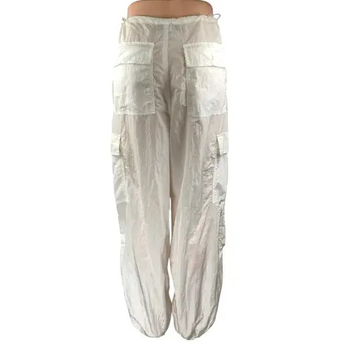 White Fox White High Waisted Drawstring Windbreaker Cargo Jogger Pants Size XS