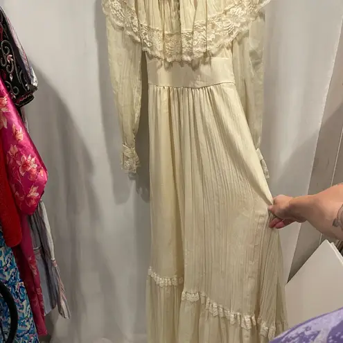 Handmade Stunning vintage 60’s-70’s boho lace prairie maxi ruffle dress delicate buttons