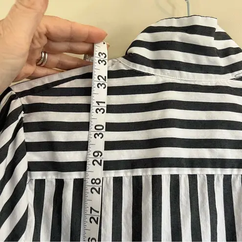 Antilia Femme Black & White Striped Ruffle Front Button