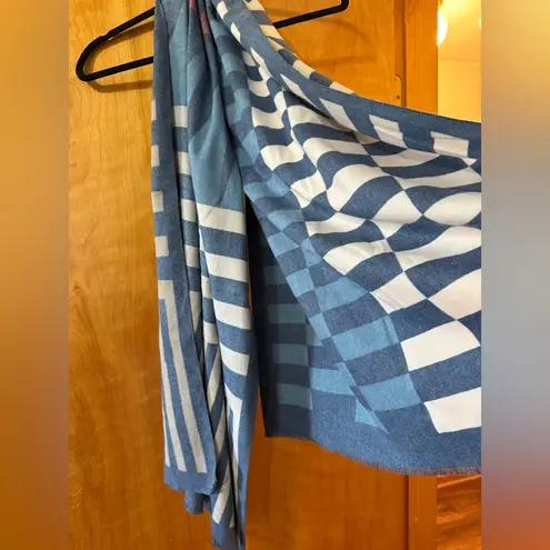 Soft Surroundings Long Scarf Blue Abstract Geometric Lines NWT With FLAWS