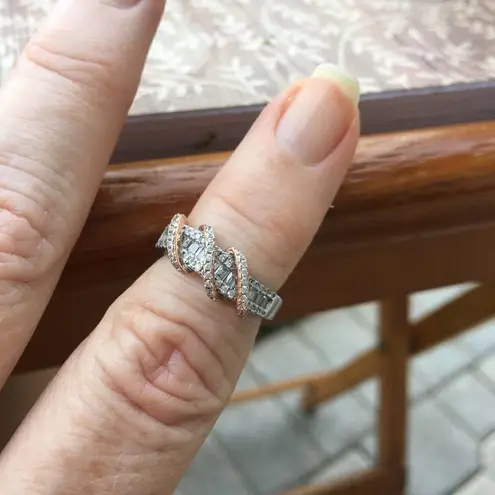 Sterling Silver Two Tone Rose Gold Plated Classic Twisted Clear CZ Ring Size 6 Silver