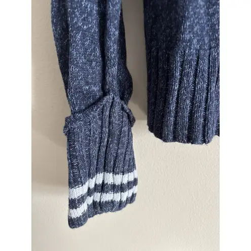 VTG Y2K Weather Vane Womens Large Knit Sweater V Neck Striped Cotton Bodycon Blue