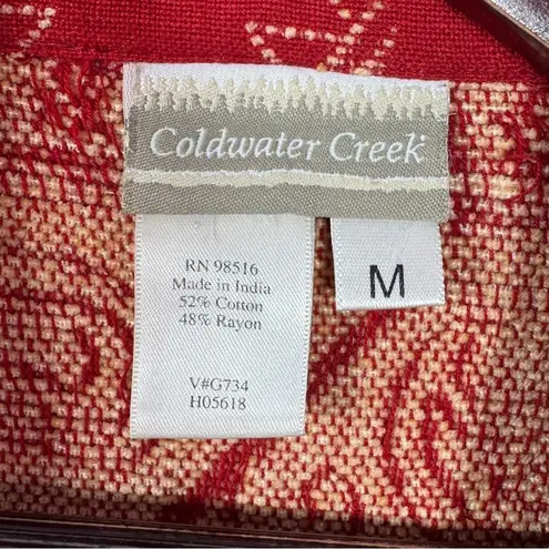 Coldwater Creek Geometric Fair Isle Embroidered Button Up Jacket Red Medium