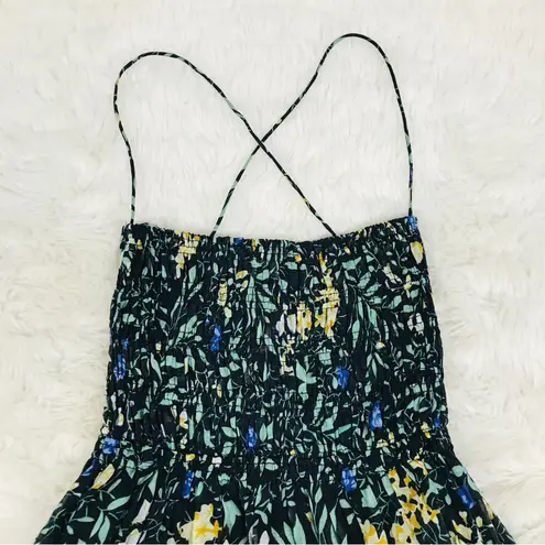 ASTR the Label Stasia Black Floral Smocked Maxi Dress Strappy Open Back Medium