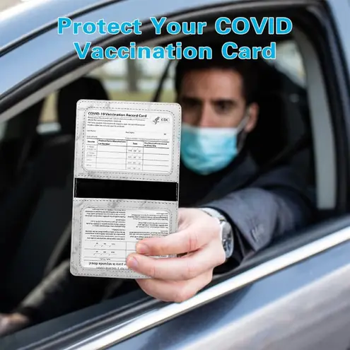 Waterproof Travel Vaccine Card Holder Cover Protector PU Leather Marble 4”x3”