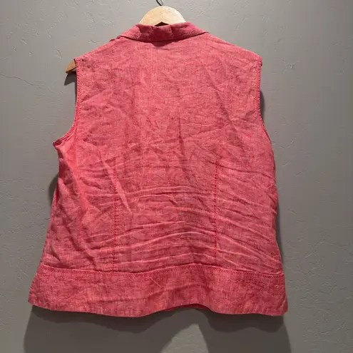 Coldwater Creek  Salmon Pink Sleeveless Button Up Blouse 100% Linen Size 1X