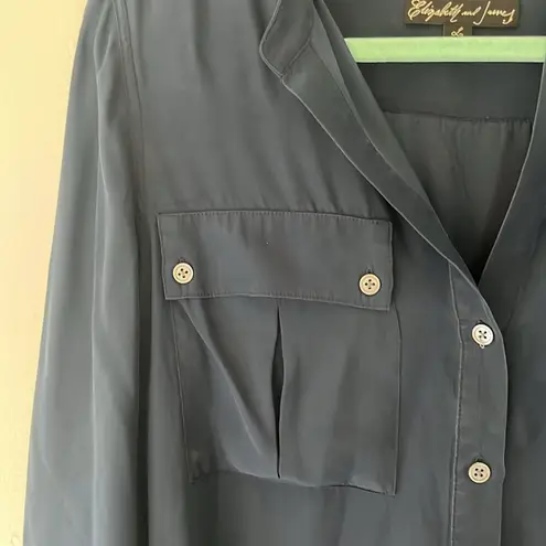Elizabeth and James silk Navy Button-Up Blouse. Size L