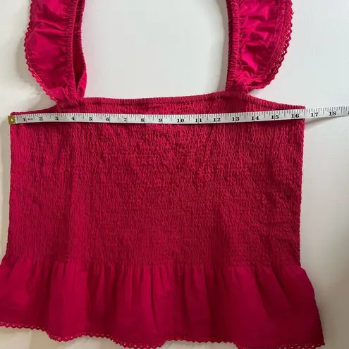 Roberta Roller Rabbit NWT Roller Rabbit Pink Smocked Tank Sz L Cropped Preppy Colorful Spring Ruffle