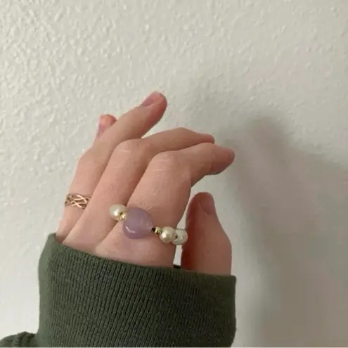 Handmade “Mara” Pink Pearl Fidget Ring Bead Jade Spinner Tactile Elastic Boho