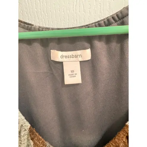 Dressbarn Brown Gray Long Sleeves Tie Front Oval Pattern Casual Dress 10 Retro