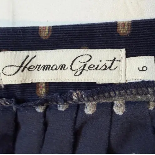 Herman Geist Womens Corduroy Blue Polka Dot Equestrian Print Midi Skirt Size 6