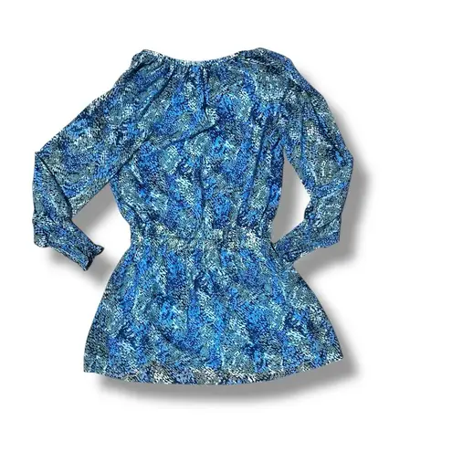 Ramy Brook Tiered Tassel Tie Neck Blouson Dress Brinley Blue Floral Size Med