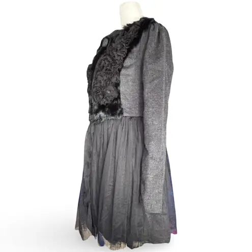 Ryu Charcoal Rabbit Fur Rosette Sheer Tulle Skirt Coat Dress Small Fairygrunge