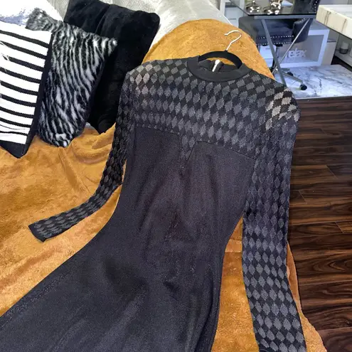 Balmain Black Mesh Harlequin Long Sleeve Mini Dress