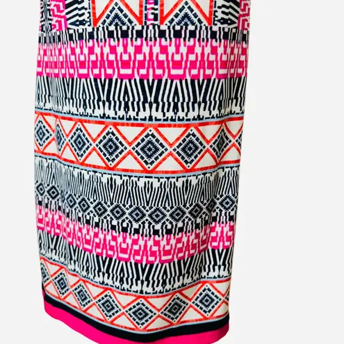 Eliza J Geometric Print Sheath Dress 12P – Pink Navy Red Tribal Pattern