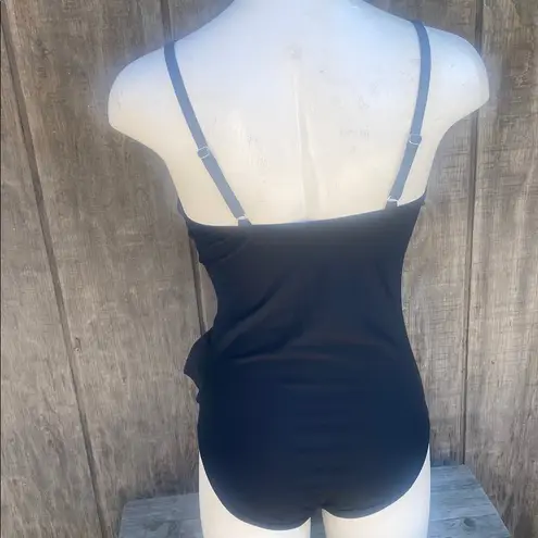 Tempt Me New Woman’s Small Black One Piece Swimsuit with Ruffle Detail and V-Neckline