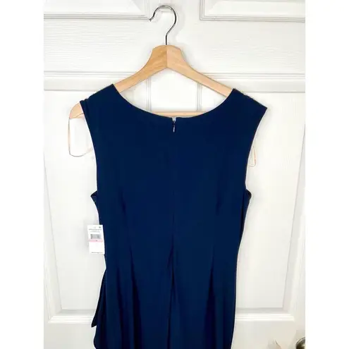 Alex Evenings Navy Blue Crepe Side Ruched Dress Sweetheart Lace Illusion Sz 10 - Image 10