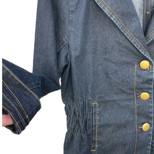 Joan Rivers size M dark wash rushed waist shoulders denim jacket.