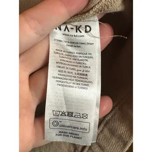 NA-KD Women's Oversized Khaki Long Sleeve Lilac Stripe Detail Jacket Size 34