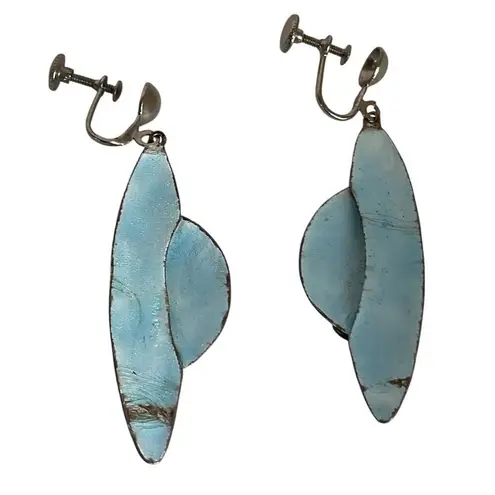 Vintage Enamel Bow Earring Screw Back Black White Yellow Polka Dot Mod 60s Style