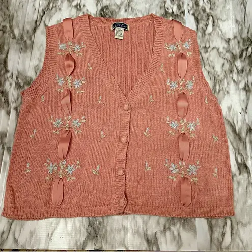 Bryn Connelly Womens Size M Pink Embroidered Forget Me Knots Ribbon Vest Vintage Size M