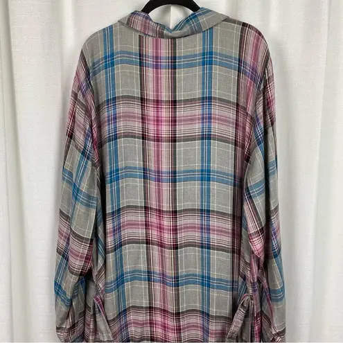 Lane Bryant  Gray Pink&Blue Plaid Button Front Shirt Dress Sz.28W NWT