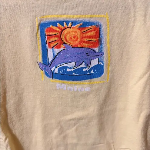 Vintage Cromer Maine Dolphin Cropped Graphic Tee Yellow Medium Y2K USA