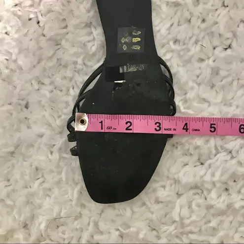 Alma en Pena Black Leather Rhinestone Kitten Slide Size 9