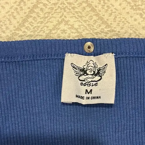 Boys Lie Women’s Blue Sleeveless Grommet Top with Heart Graphic Image - Size M