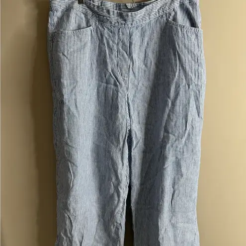 J Jill wide leg linen Striped Blue and White Pants size xl
