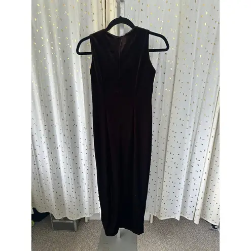 Vintage Asian Inspired Sequin Intricate Beading Chocolate Brown Velvet Dress S