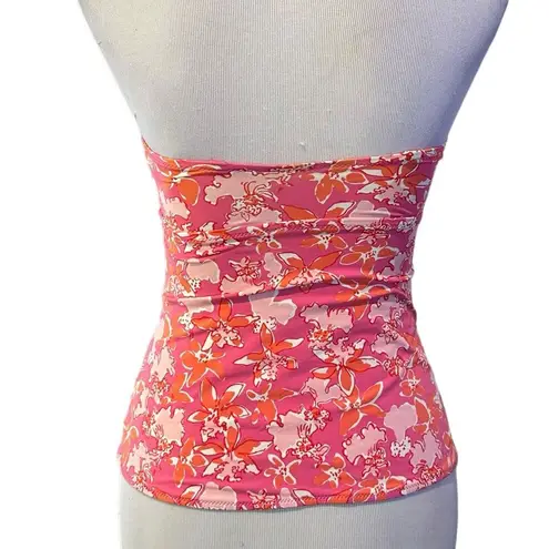 Lilly Pulitzer  Strapless Tankini Swim Top Twist Front Pink Floral Womens Size XS