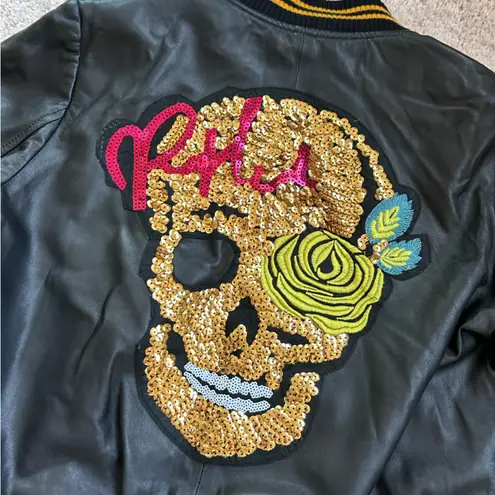 Leather jacket with fancy skull. XS/S Black