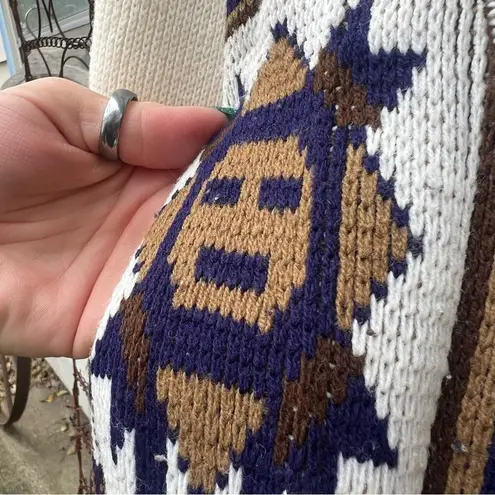 70s Starsky and Hutch Tribal Southwestern Aztec print Cowl Neck Cardigan Sweater Brown Size L