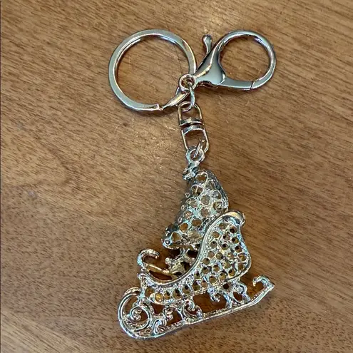 Rhinestone Christmas sleigh with presents bag charm/key ring Gold