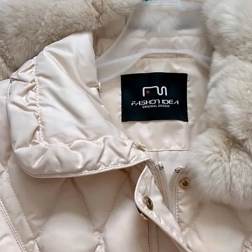 Winter down women’s coat with removable real fur, size S