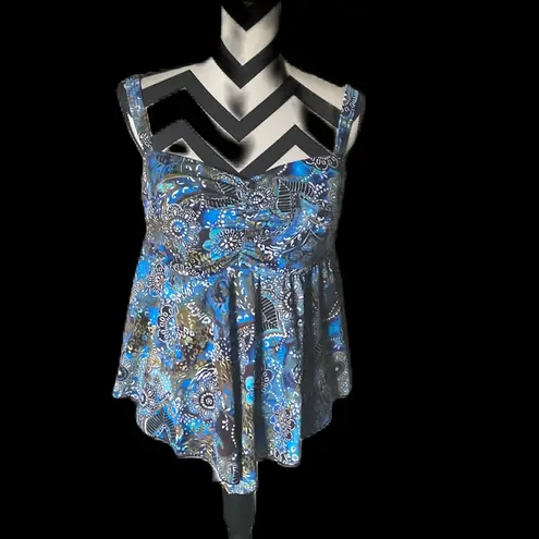 {FIT 4 U } ~ Padded built in bra ~ adjustable straps tankini ~ long back & front Blue Size 14