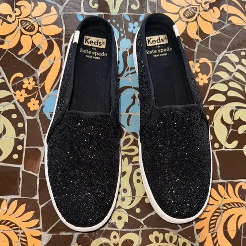KEDS x KATE SPADE NEW YORK Double Decker Black Glitter Slip On Mules Sz: 7.5