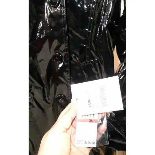 New NWT $495 Jane Post Black Light Slicker Military Trench Coat Rain Liner XS