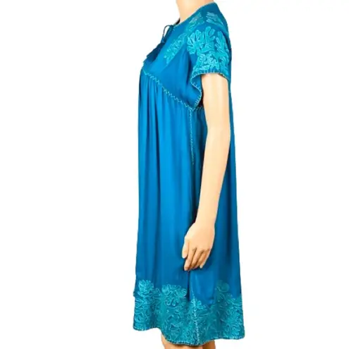 Sundance “Bright Pathway” teal, embroidered, shift dress w/POCKETS. Size XS. EUC