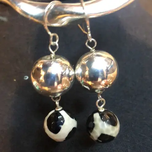 Sterling Silver SIMON SEBBAG Hammered Turtle Shell Agate Drop Dangle Earrings - Image 2