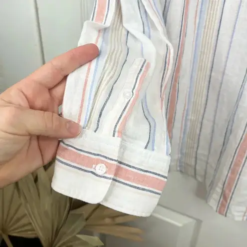 Caslon Women's White Striped Button-Up Shirt Multicolor Size M Linen Blend