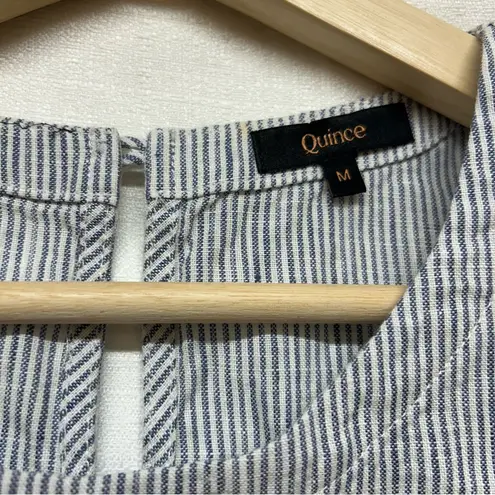 Quince Shirt Women Medium Blue White Linen Striped Tank Quiet Luxury Lagenlook