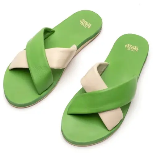 Frances Valentine Criss Cross Cloud Slide Sandals Green Cream 11